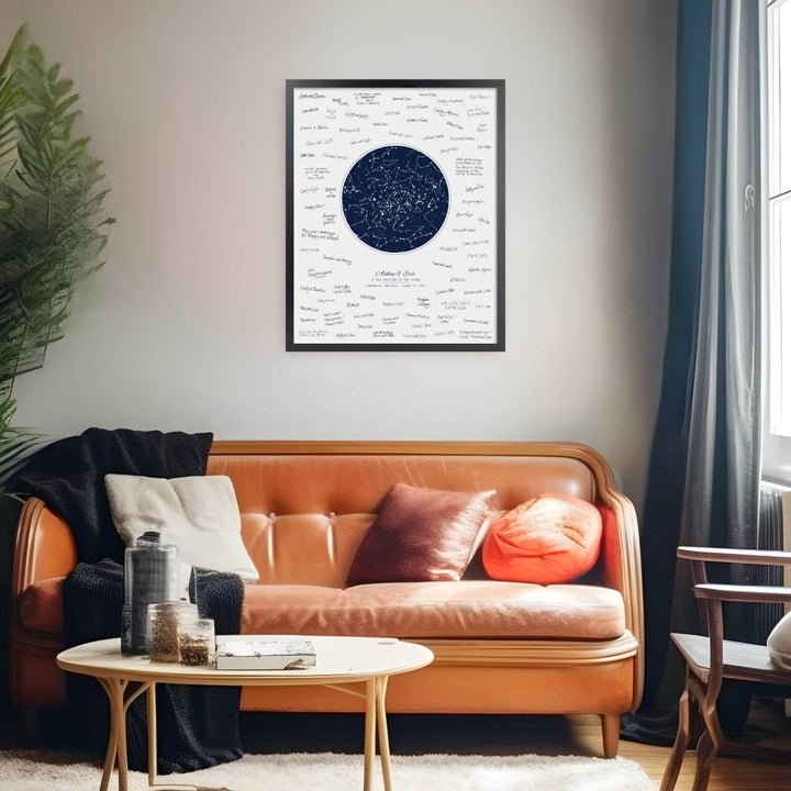 Wedding Guest Book Alternative, Star Map Print Personalized with 1 Night Sky, Black Thin Frame, Styled#color-finish_black-thin-frame