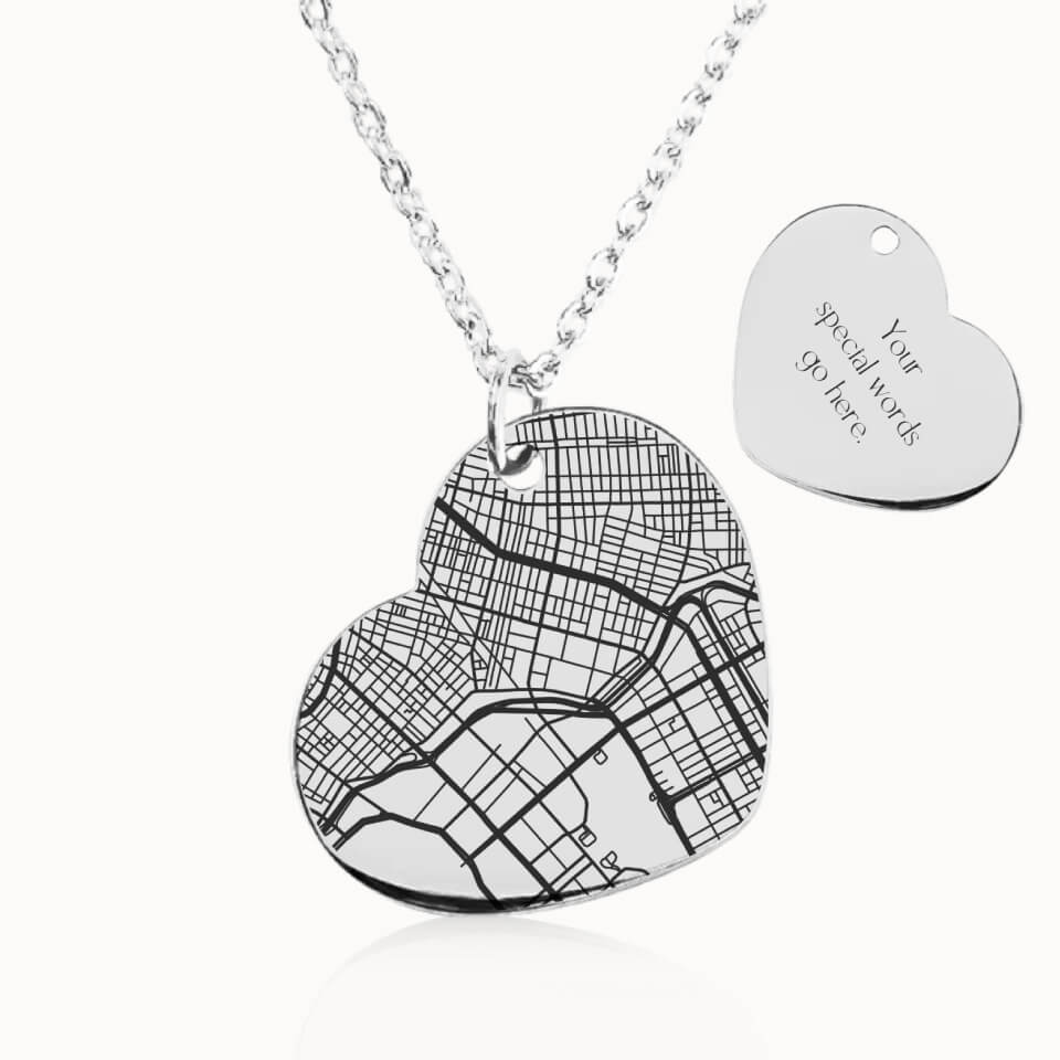 Heart City Street Map Necklace in Silver, Personalized Gift, Designed With Meaning