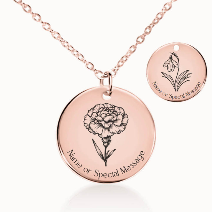 January Birth Flower Necklace, Carnation and Primrose Pendant in Rose Gold, Personalized Birthday Gift for Her