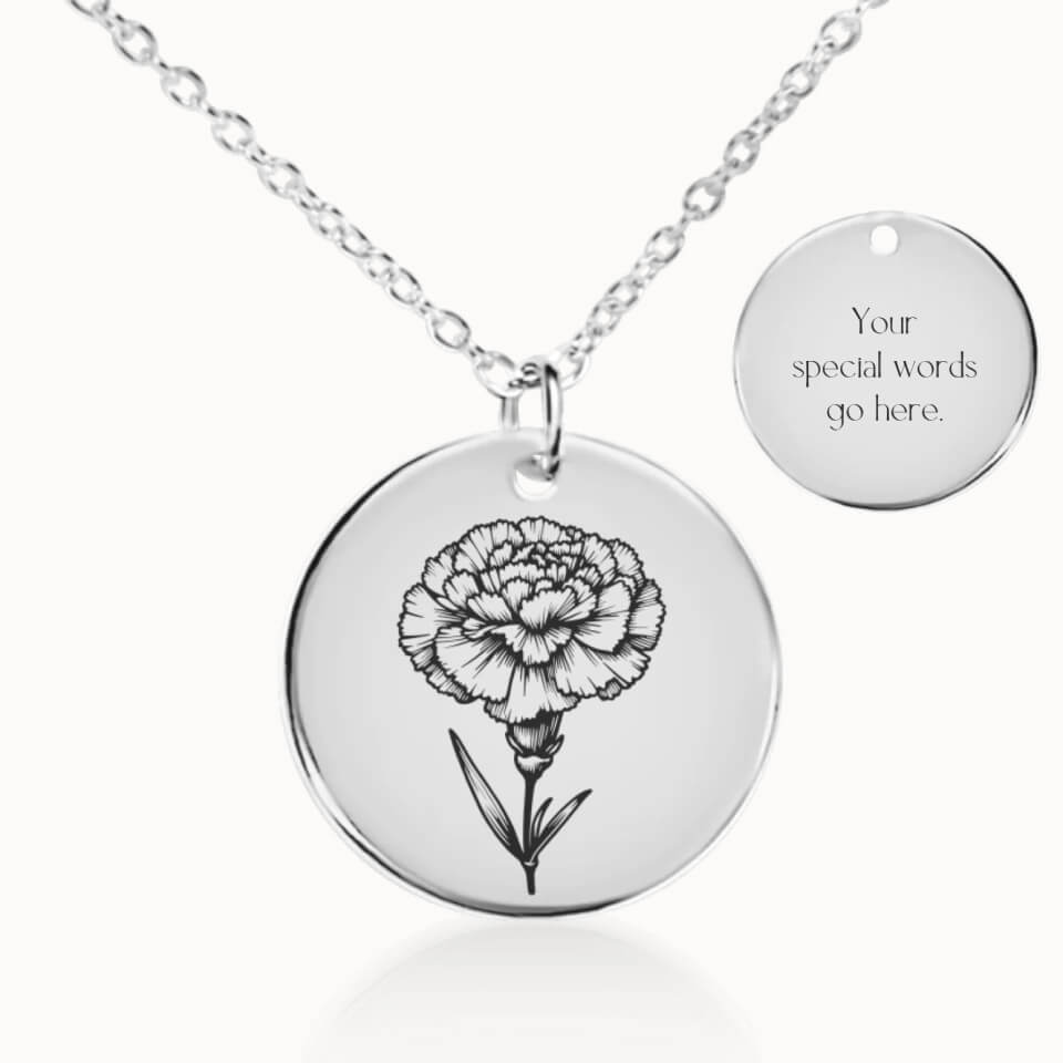 January Birth Flower Pendant Necklace in Silver, Personalized Gift for Her