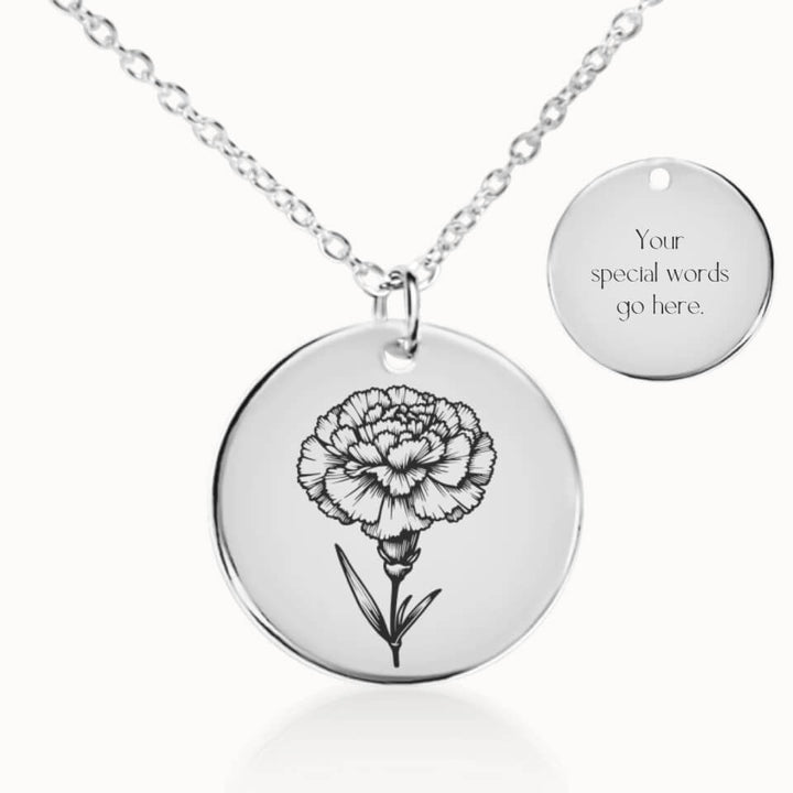 January Birth Flower Pendant Necklace in Silver, Personalized Gift for Her
