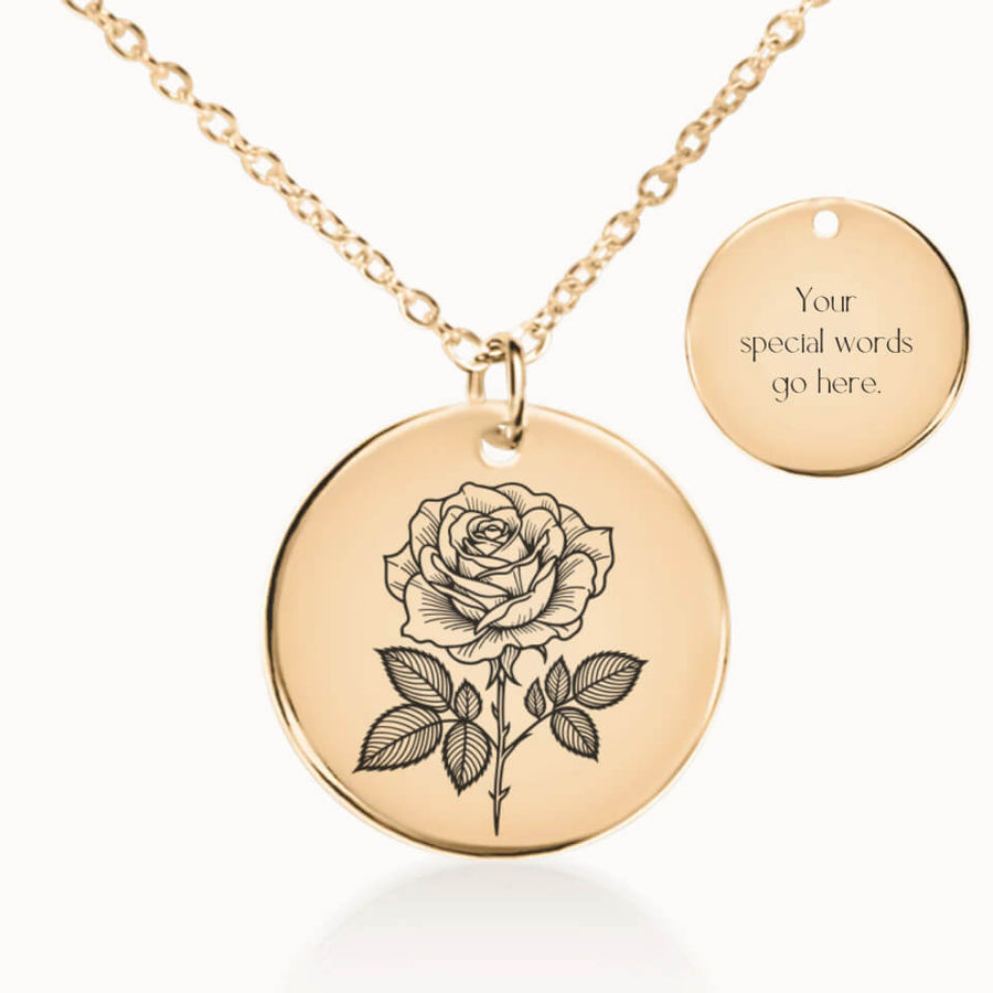 June Birth Flower Pendant Necklace in Gold, Personalized Gift for Her