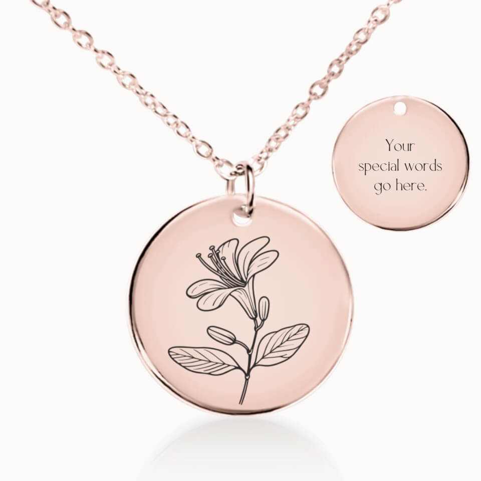 June Birth Flower Pendant Necklace in Rose Gold, Personalized Gift for Her