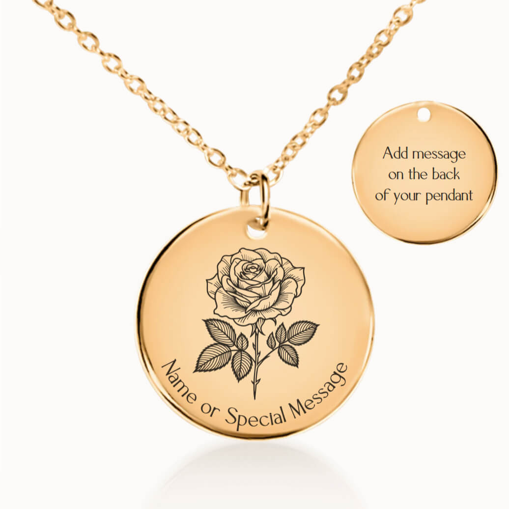 Personalized June Birth Flower Rose Necklace in Gold, Birthday Gift for Her