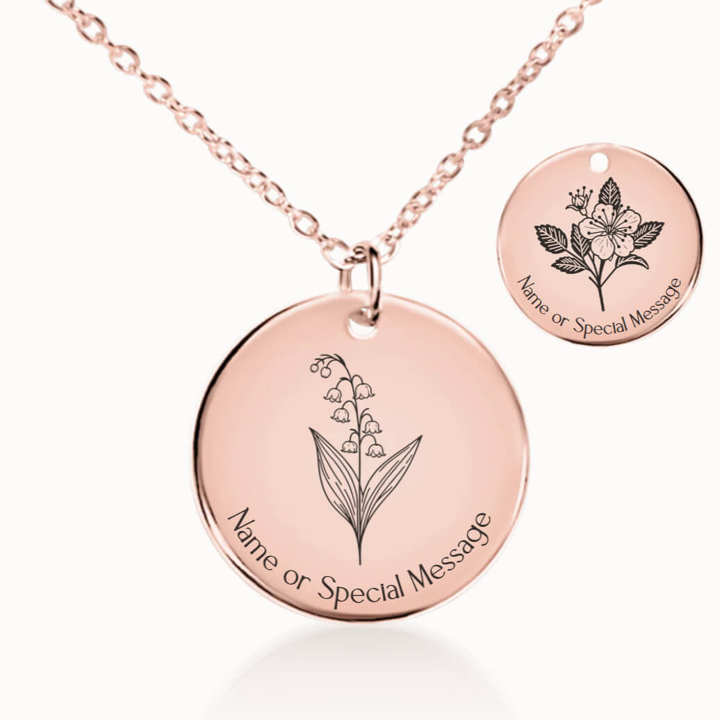 May Birth Flower Necklace, Lily of the Valley and Hawthorn Pendant in Rose Gold, Personalized Birthday Gift for Her