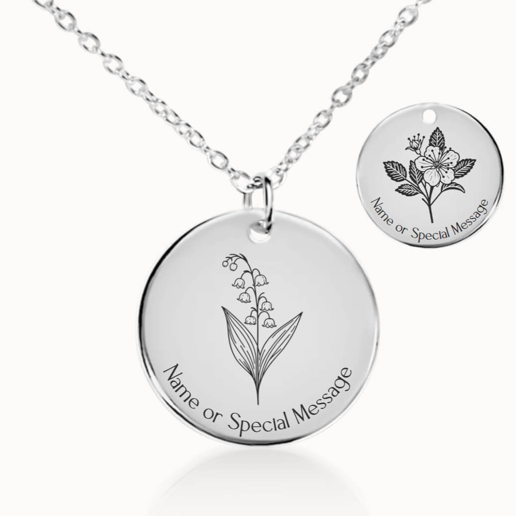 May Birth Flower Necklace, Lily of the Valley and Hawthorn Pendant in Silver, Personalized Birthday Gift for Her