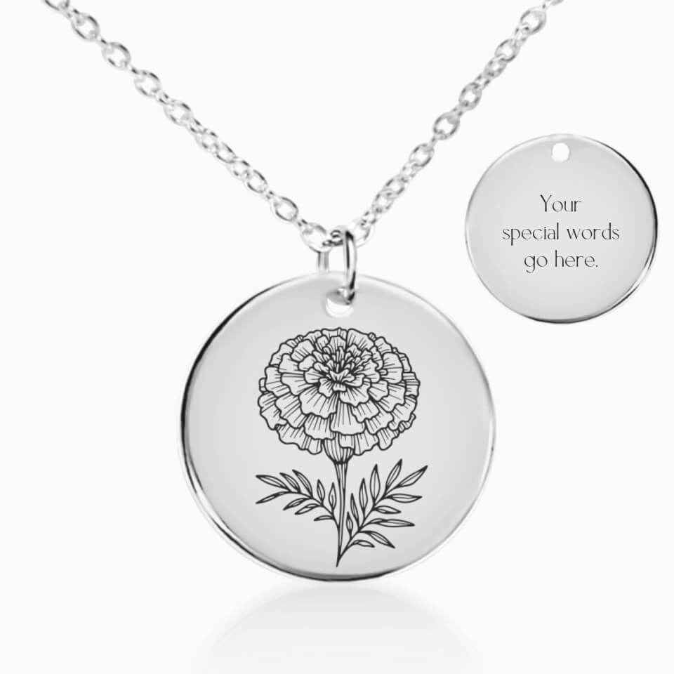 October Birth Flower Pendant Necklace in Silver, Personalized Gift for Her