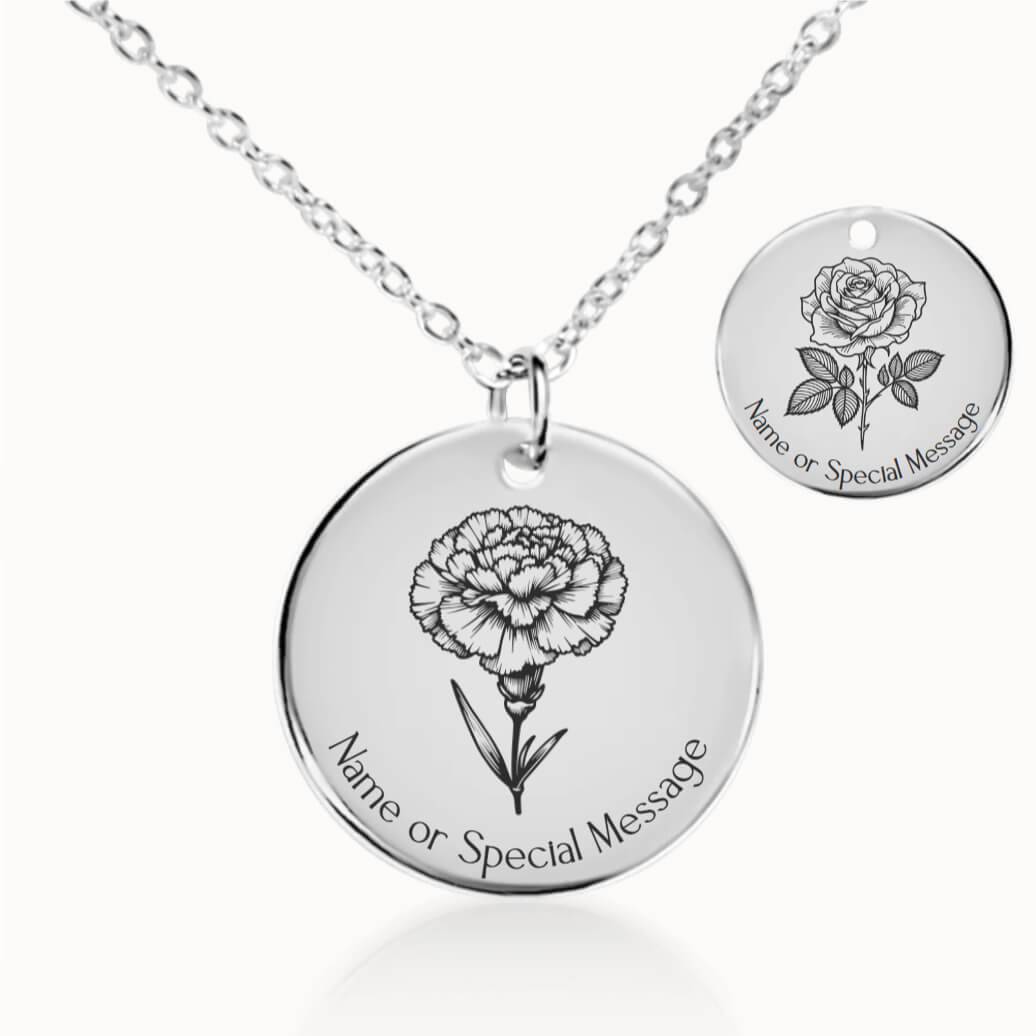 Personalized Birth Month Flower Necklace in Silver, Custom Birthday Gift for Her