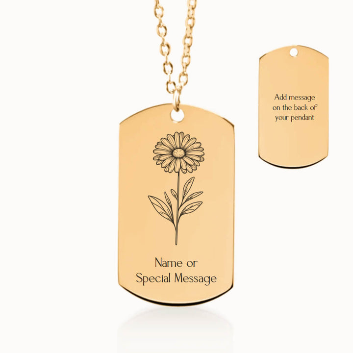 Personalized Daisy Birth Flower Tag Pendant Necklace in Gold, April Birthday Gift for Her