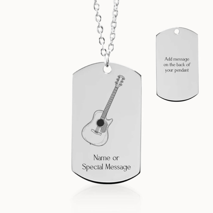 Music Lover and Musician Tag Pendant Necklace in Silver, Personalized Gift