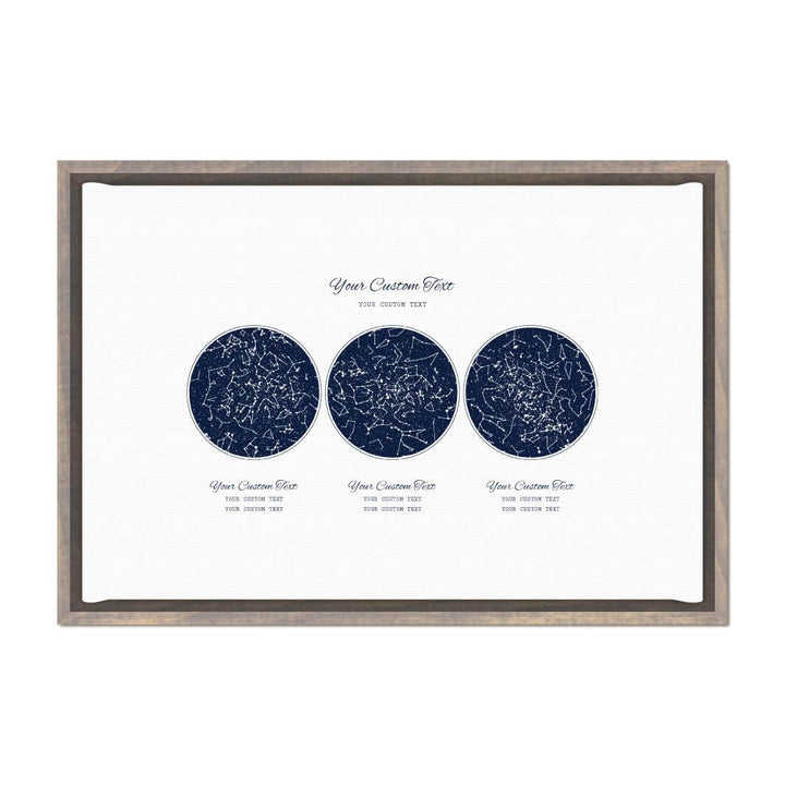 Custom Wedding Guest Book Alternative, Personalized Star Map with 3 Night Skies, Gray Floater Frame#color-finish_gray-floater-frame
