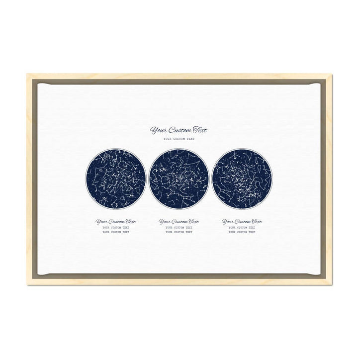 Custom Wedding Guest Book Alternative, Personalized Star Map with 3 Night Skies, Light Wood Floater Frame#color-finish_light-wood-floater-frame
