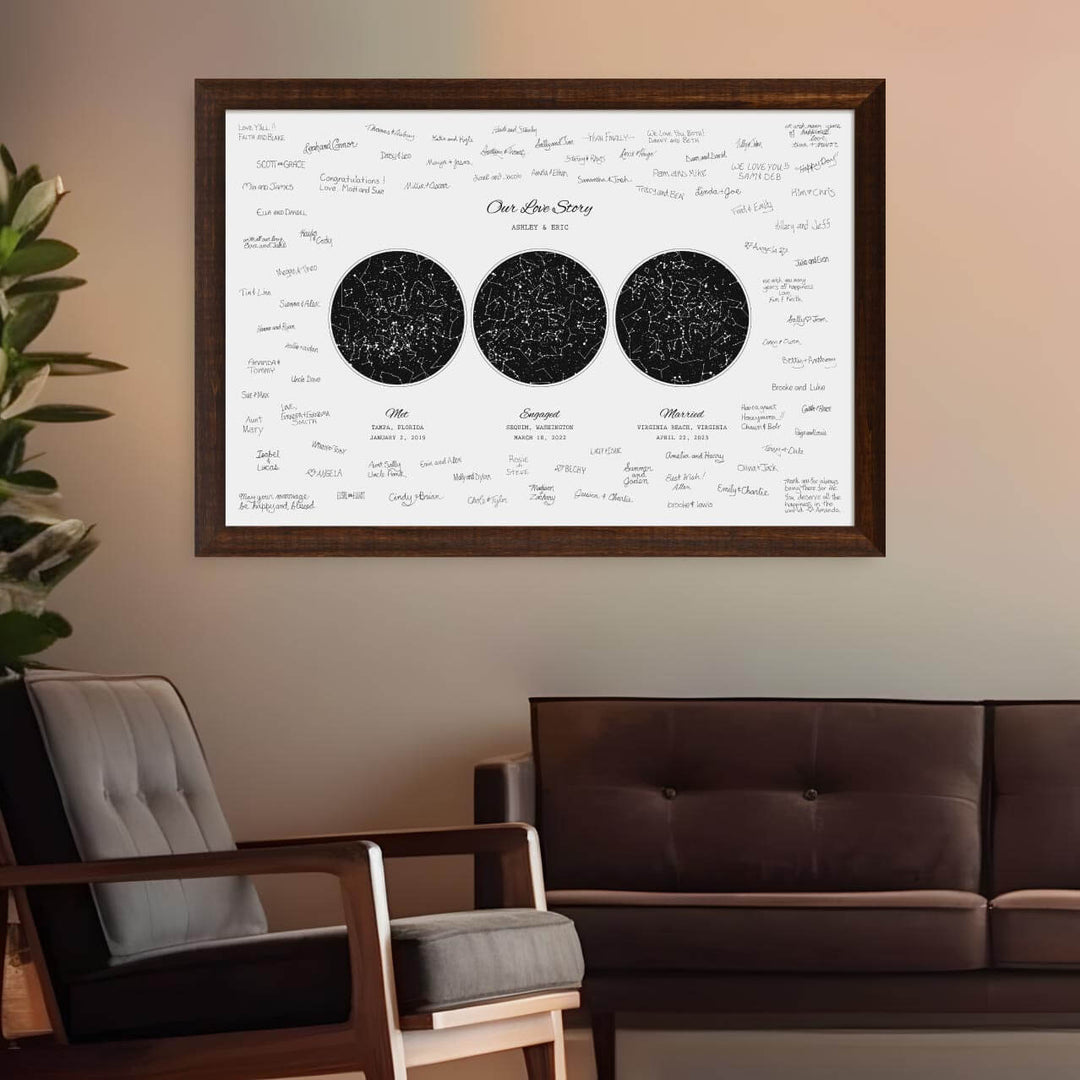 Custom Wedding Guest Book Alternative, Personalized Star Map with 3 Night Skies, Espresso Wide Frame, Styled#color-finish_espresso-wide-frame