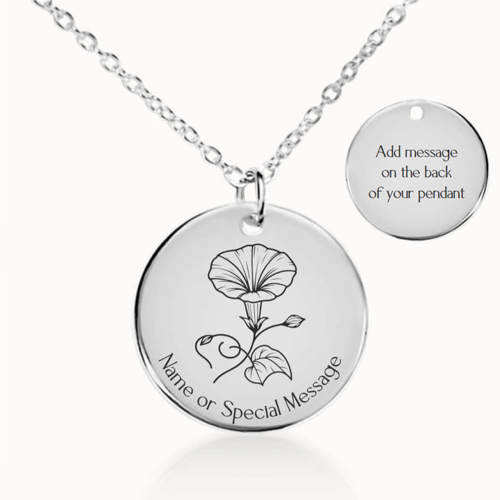 Personalized September Birth Flower Morning Glory Necklace in Silver, Birthday Gift for Her