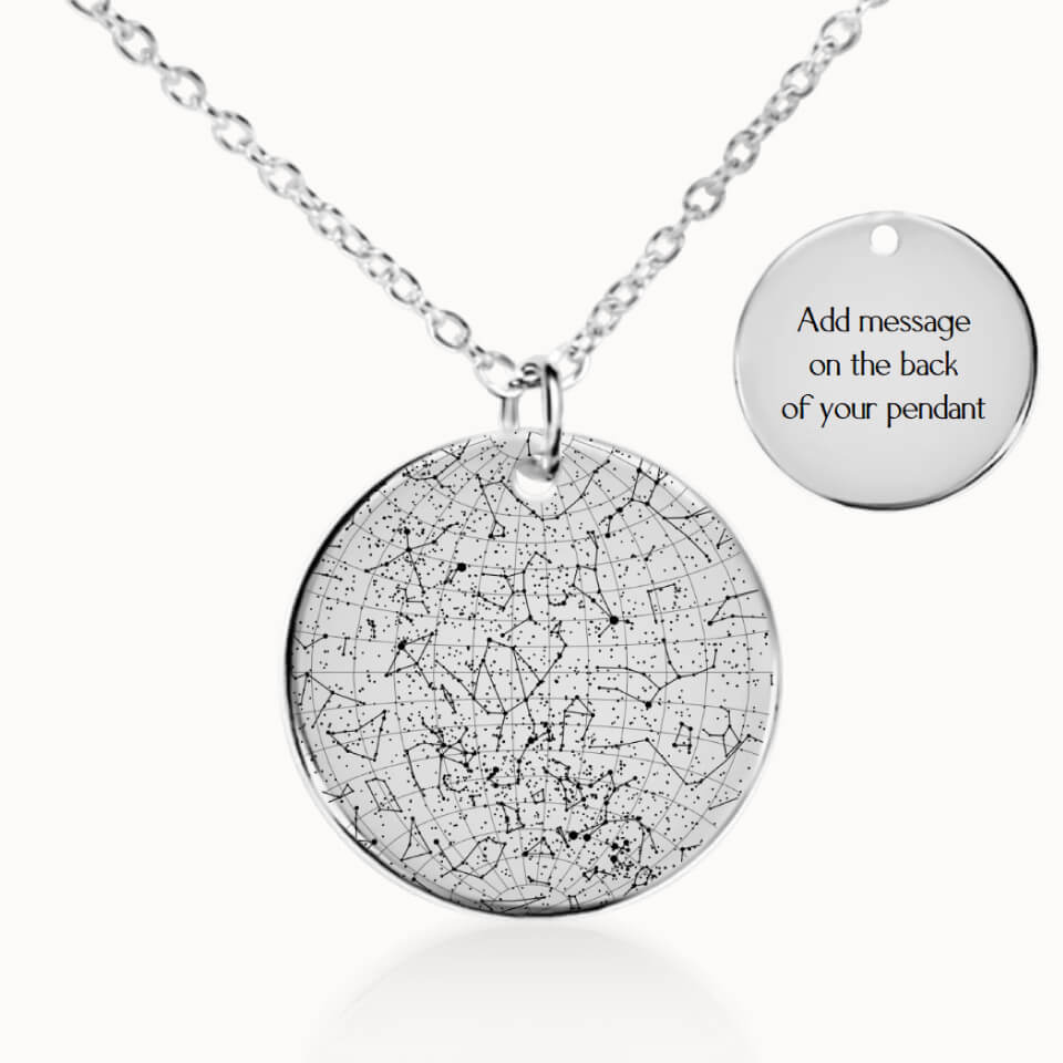 Personalized Star Map Pendant Necklace, Silver