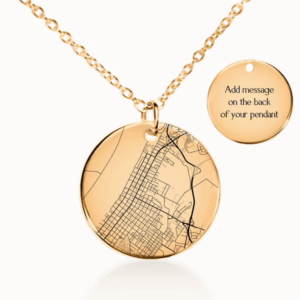 Street Map Pendant Necklace, City Map Gift for Her, Gold