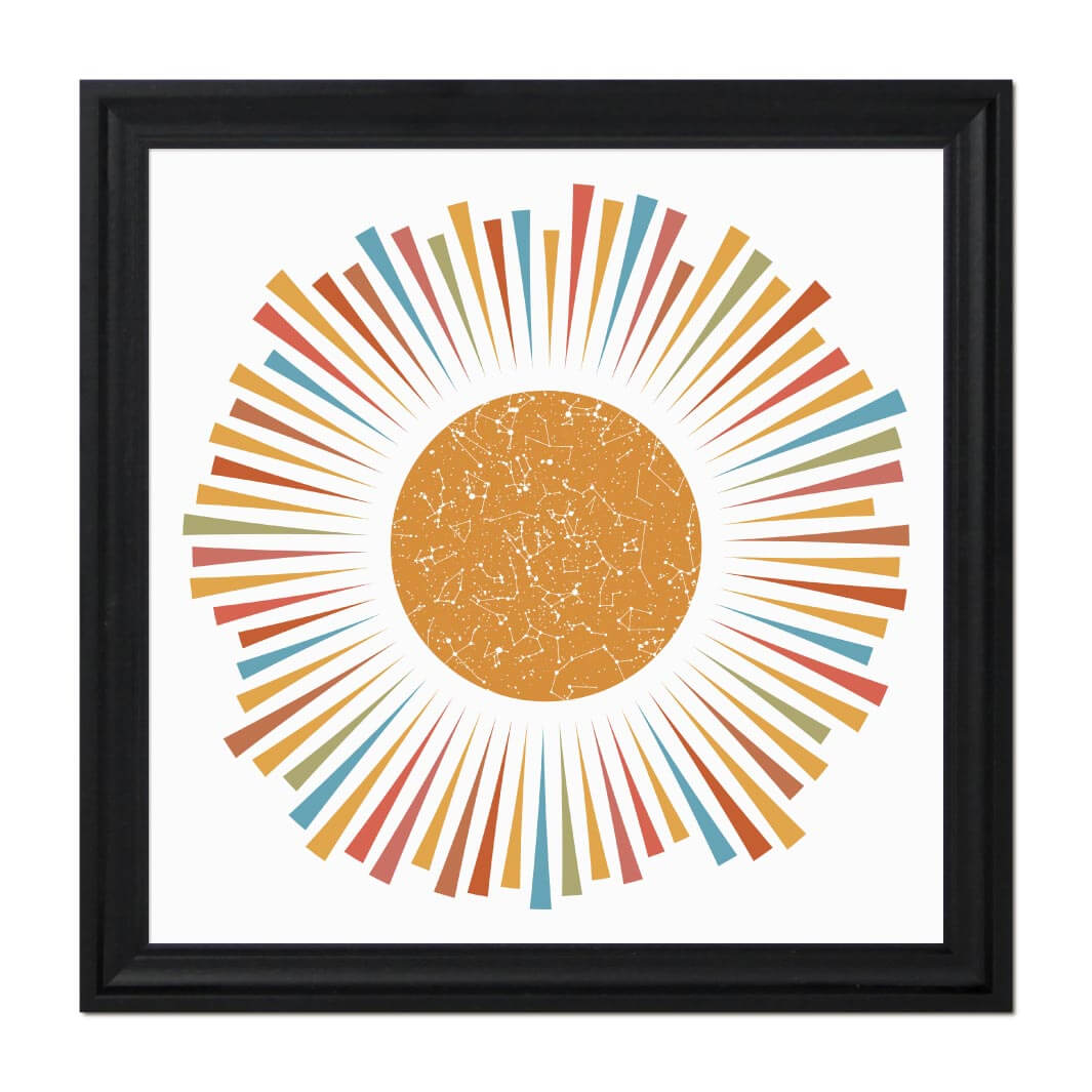 Sunburst Star Map Personalized with 1 Night Sky, Black Beveled Frame#color-finish_black-beveled-frame