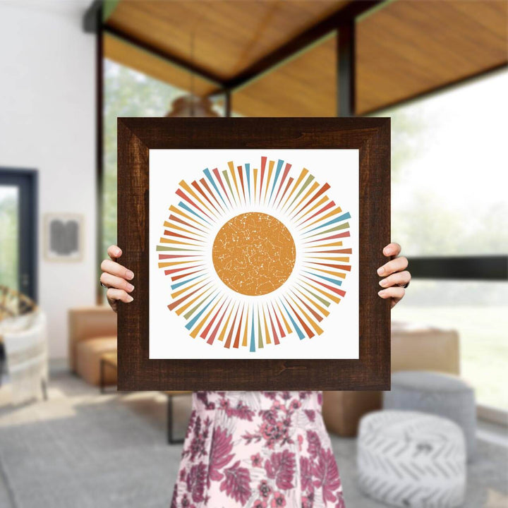 Sunburst Star Map Personalized with 1 Night Sky, Espresso Wide Frame, Styled#color-finish_espresso-wide-frame