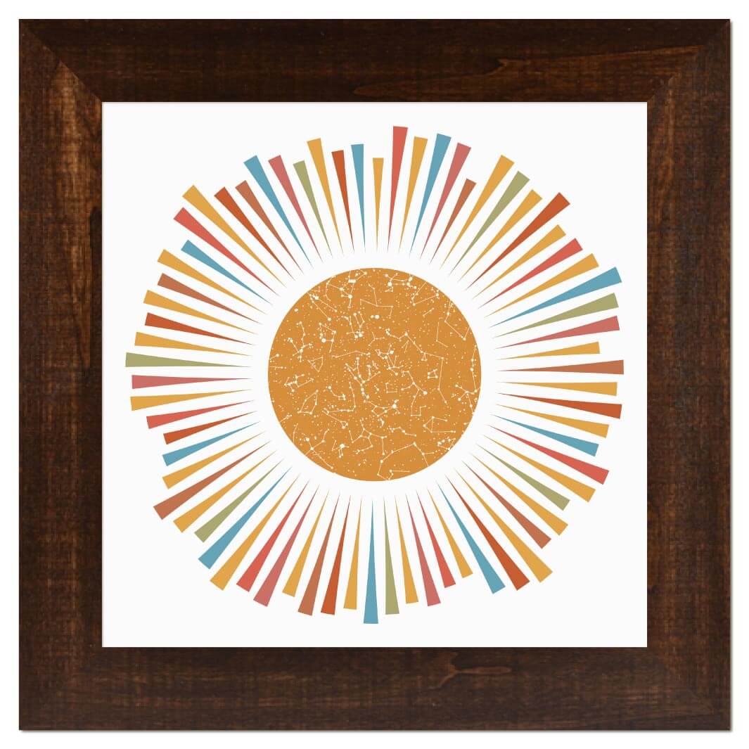 Sunburst Star Map Personalized with 1 Night Sky, Espresso Wide Frame#color-finish_espresso-wide-frame