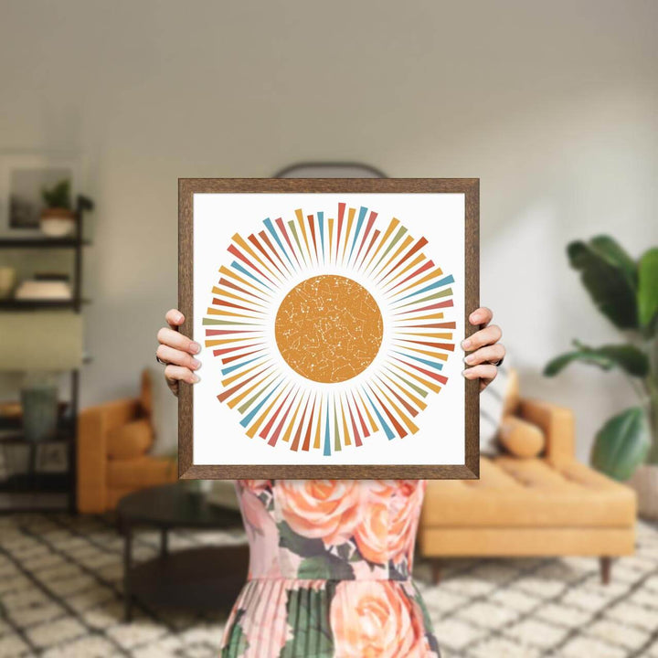 Sunburst Star Map Personalized with 1 Night Sky, Walnut Thin Frame, Styled#color-finish_walnut-thin-frame