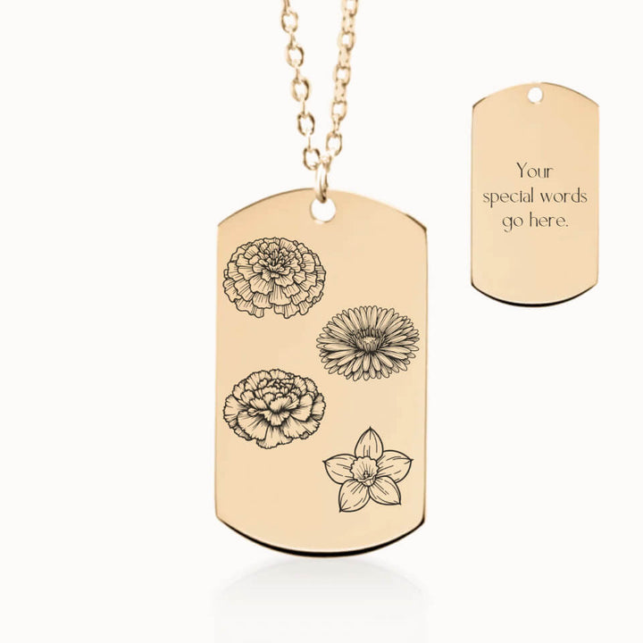 Tag Birth Flower Garden Necklace in Gold, Personalized Gift for Mom and Grandma, Designed With Meaning