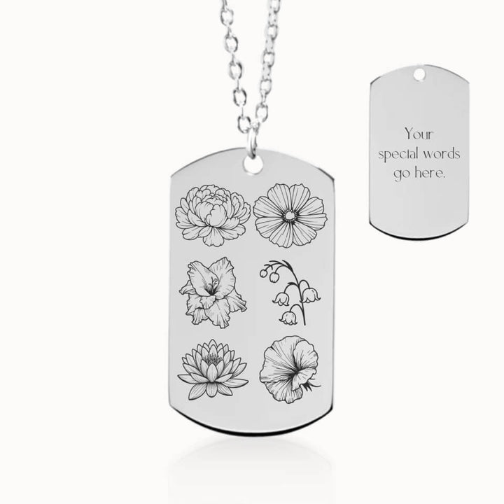 Tag Birth Flower Garden Necklace in Silver, Personalized Gift for Mom and Grandma, Designed With Meaning