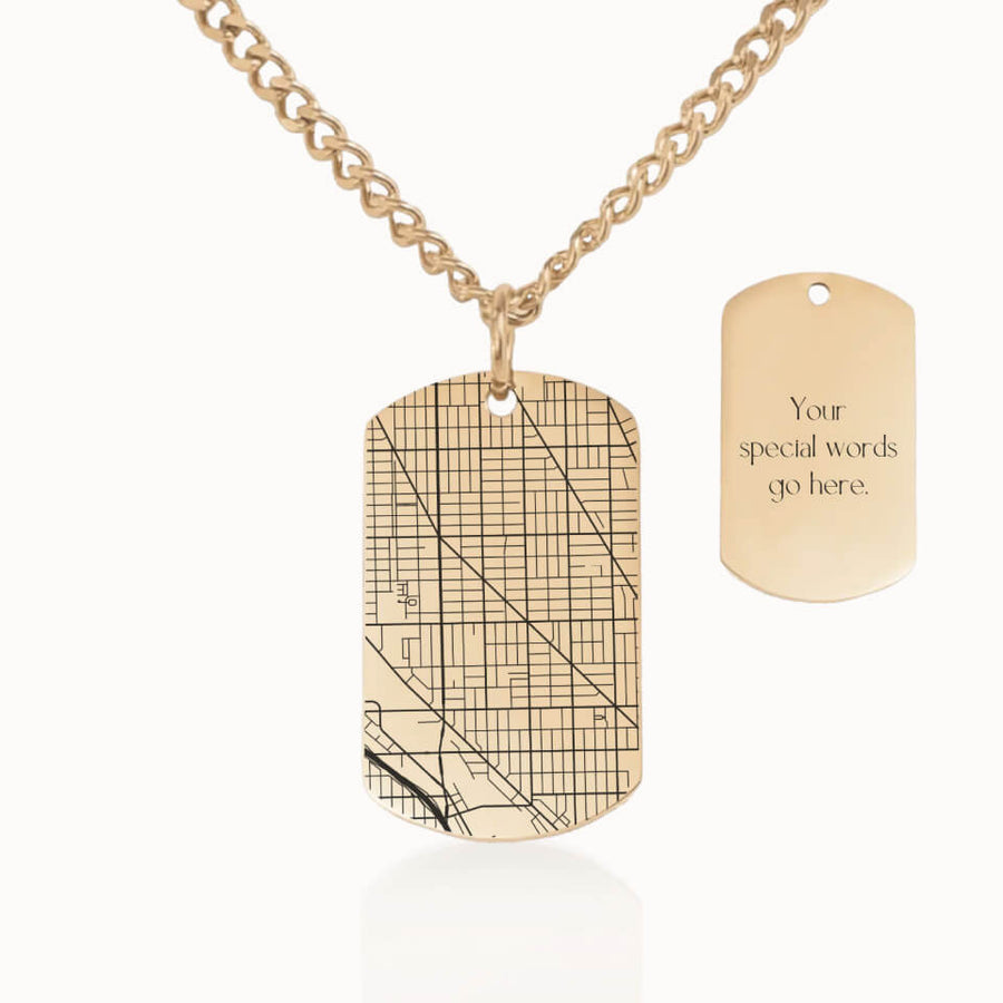 Tag City Street Map Necklace with Cuban Link Chain in Gold, Personalized Gift, Designed With Meaning