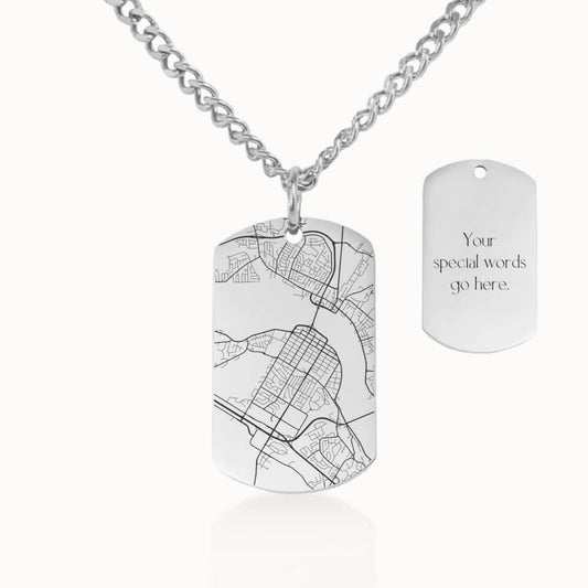 Tag City Street Map Necklace with Cuban Link Chain in Silver, Personalized Gift, Designed With Meaning