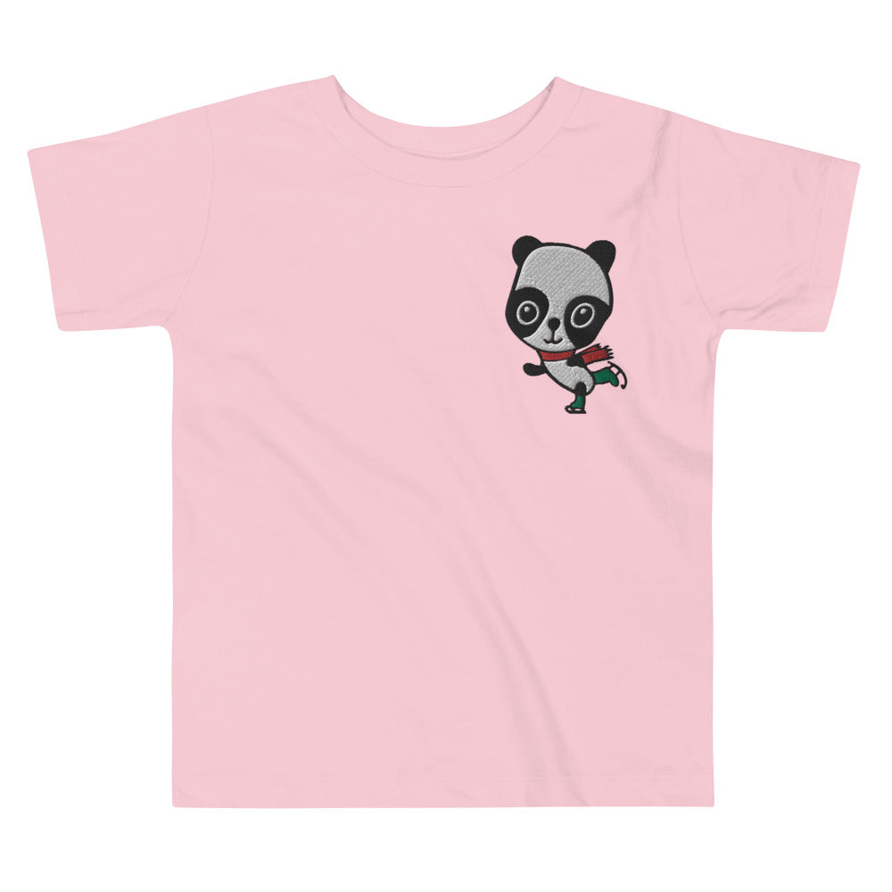 Embroidered Ice Skating Panda, 100% Cotton Shirt, Kids