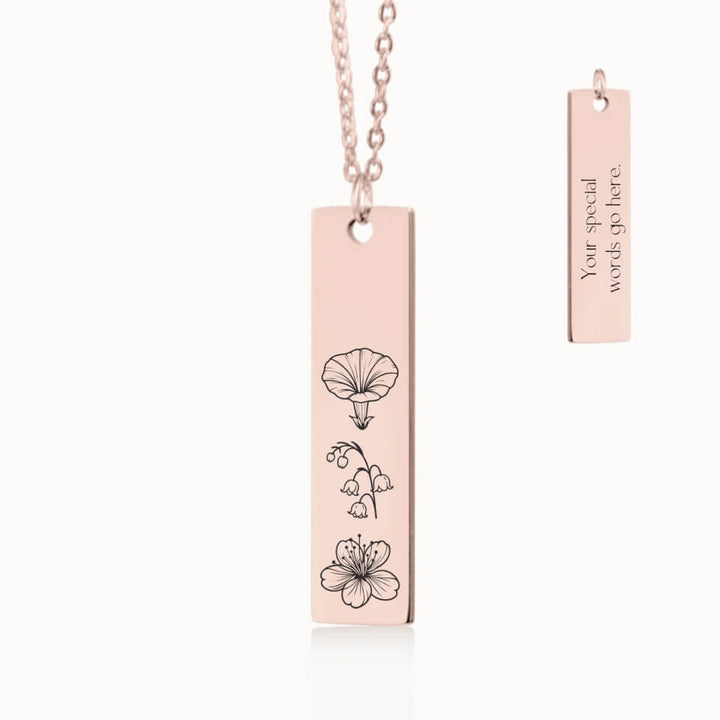 Vertical Birth Flower Garden Necklace in Rose Gold, Personalized Gift for Mom and Grandma, Designed With Meaning