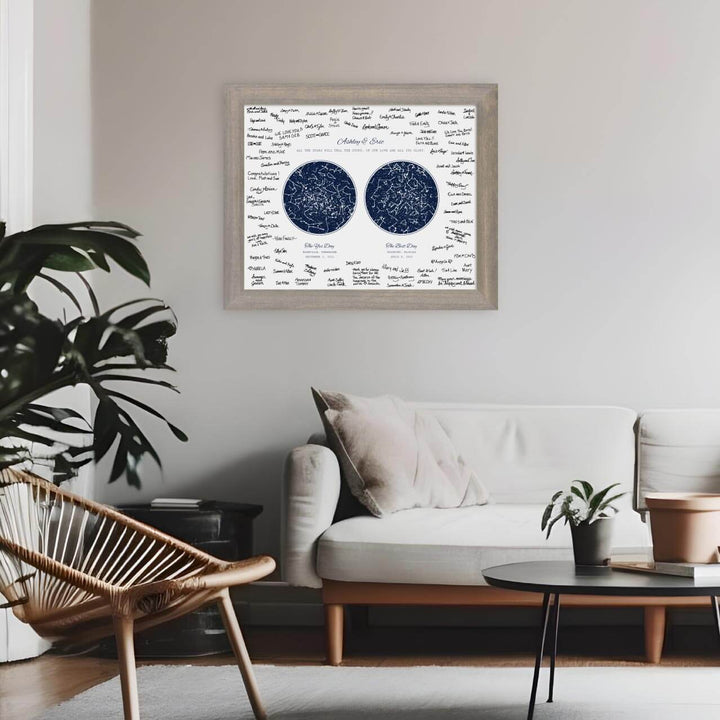 Personalized Wedding Guestbook Alternative, Star Map Personalized with 2 Night Skies, Gray Wide Frame, Styled#color-finish_gray-wide-frame