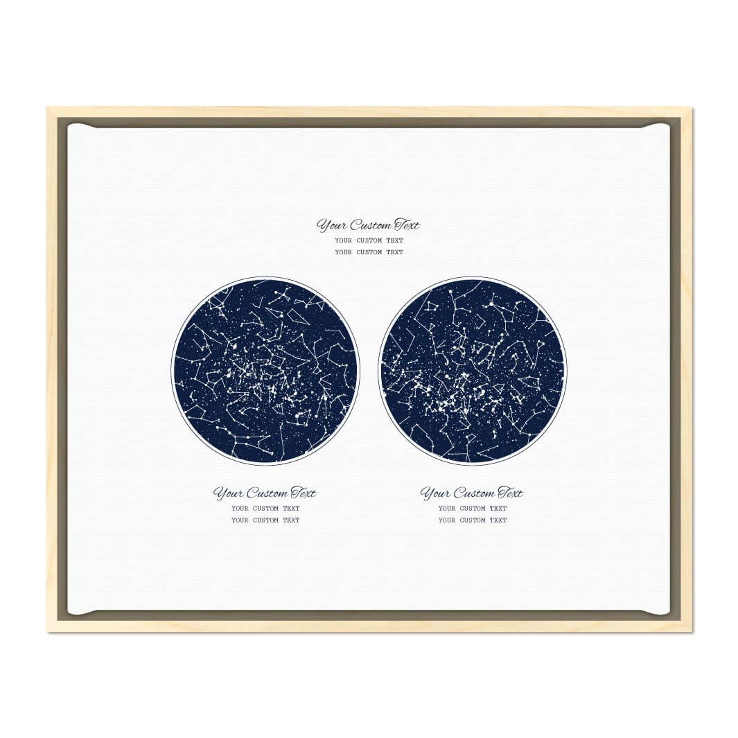 Personalized Wedding Guestbook Alternative, Star Map Personalized with 2 Night Skies, Light Wood Floater Frame#color-finish_light-wood-floater-frame