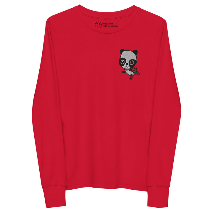 Embroidered Ice Skating Panda, 100% Cotton Shirt, Kids