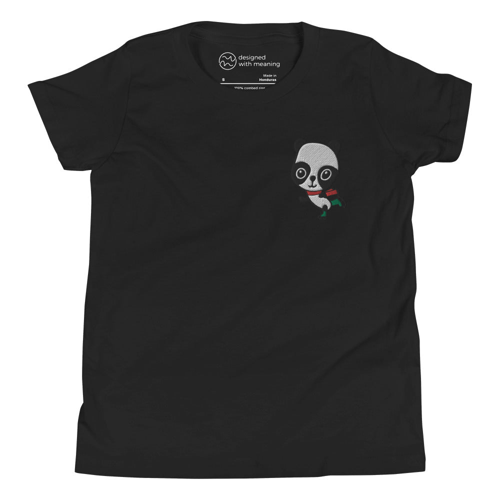Embroidered Ice Skating Panda, 100% Cotton Shirt, Kids
