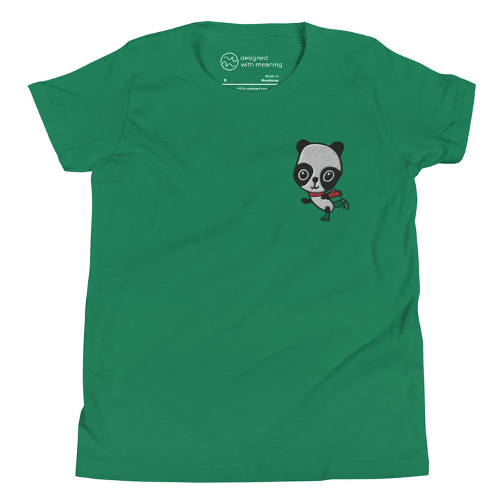 Embroidered Ice Skating Panda, 100% Cotton Shirt, Kids