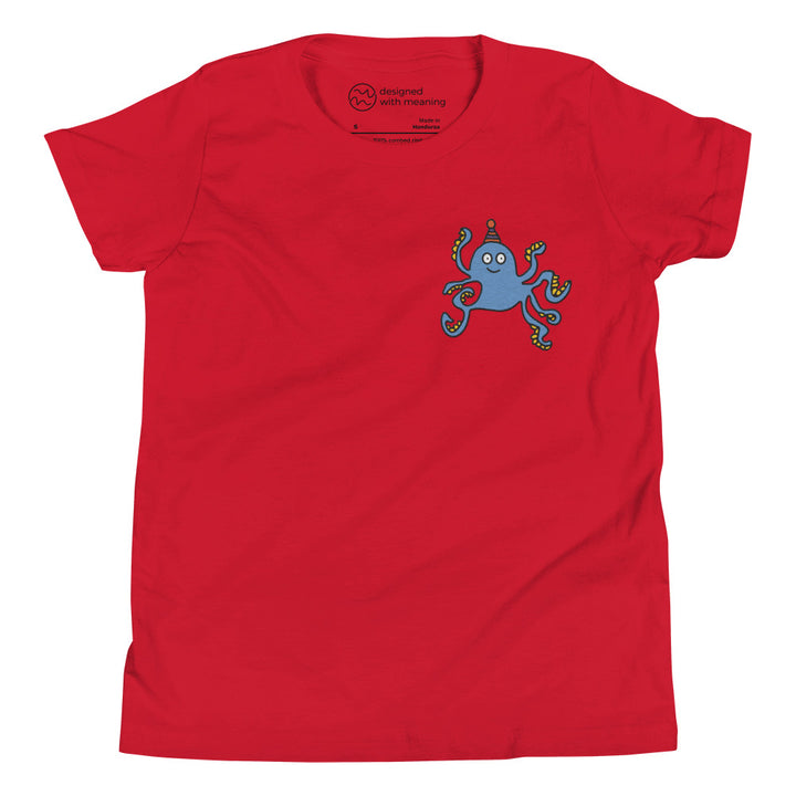 Embroidered Party Hat Octopus, 100% Cotton Shirt, Kids