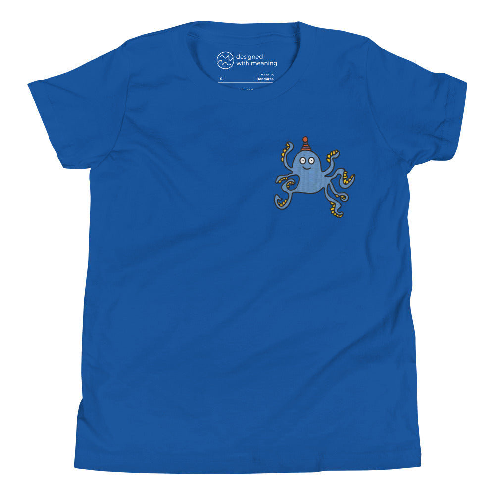 Embroidered Party Hat Octopus, 100% Cotton Shirt, Kids