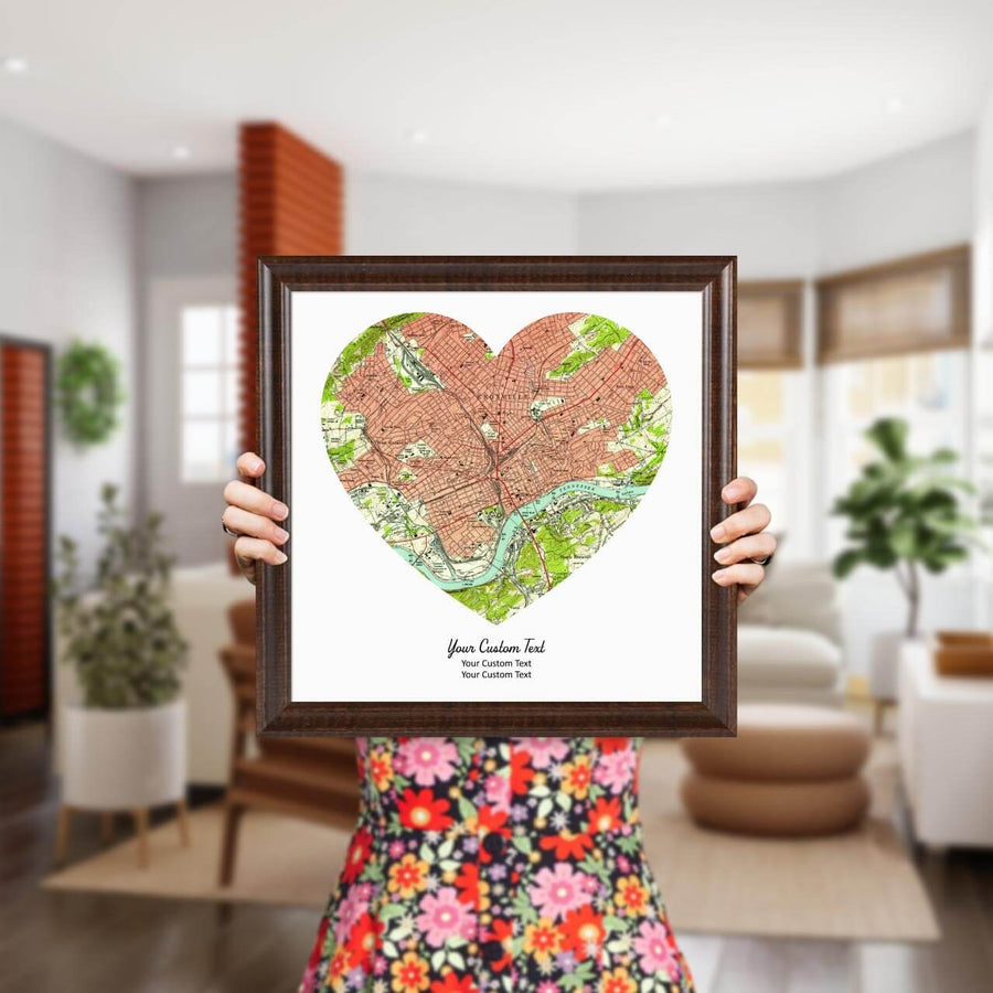 Heart Shape Atlas Art Personalized with 1 Map, Styled#color-finish_espresso-beveled-frame