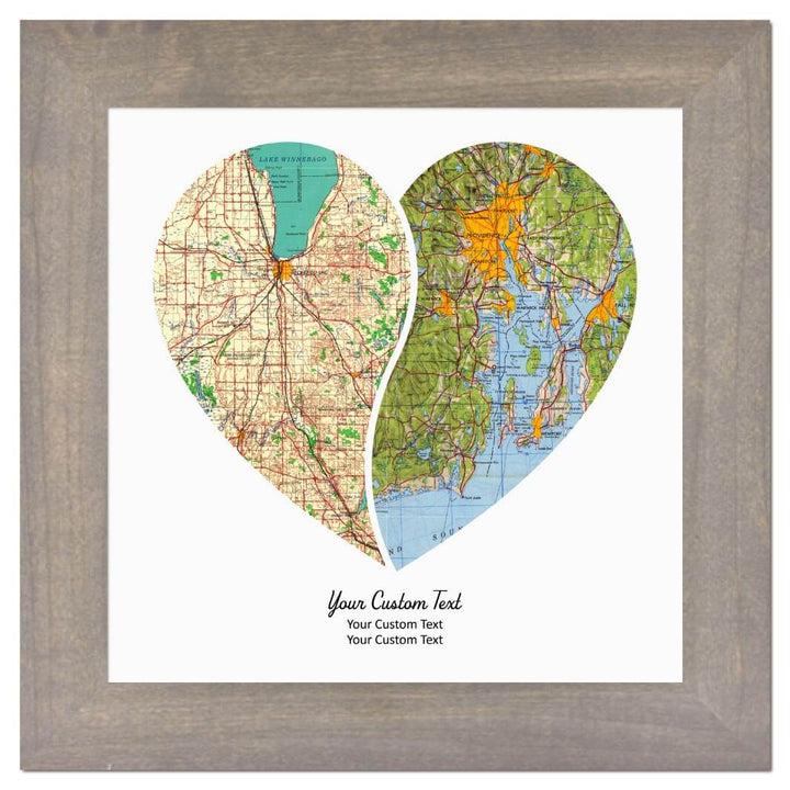 Heart Shape Atlas Art Personalized with 2 Joining Maps#color-finish_gray-wide-frame