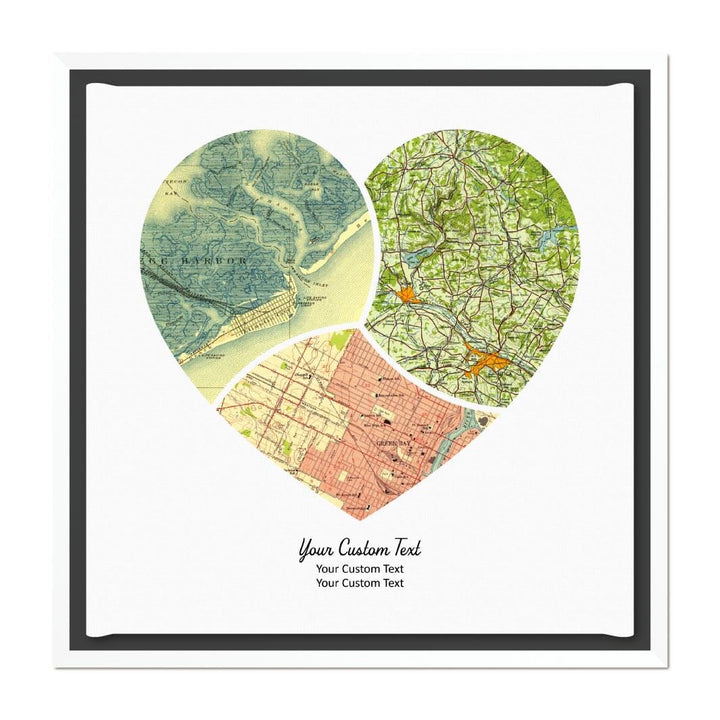 Heart Shape Atlas Art Personalized with 3 Joining Maps#color-finish_white-floater-frame