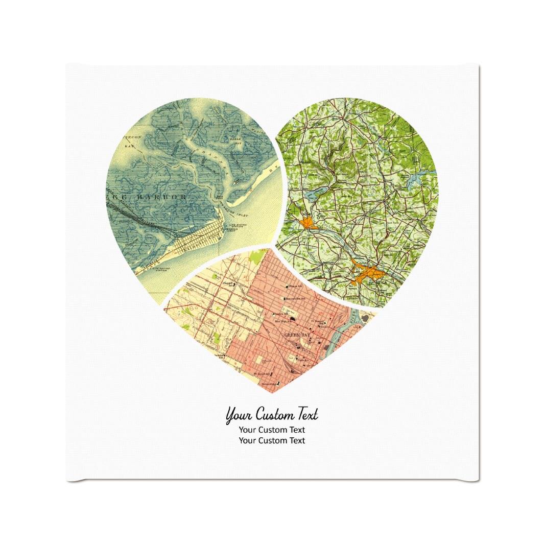 Heart Shape Atlas Art Personalized with 3 Joining Maps#color-finish_wrapped-canvas
