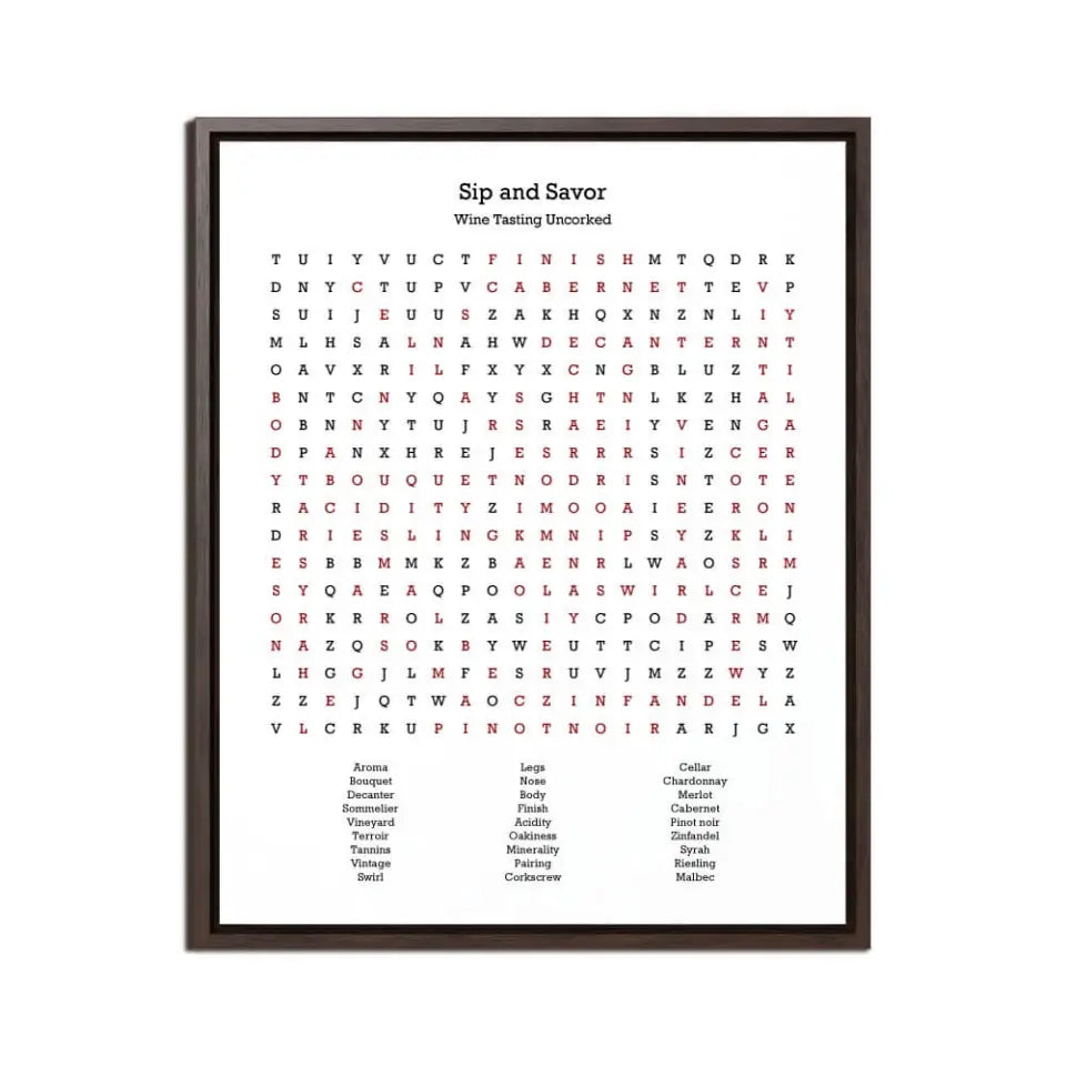 Sip and Savor Word Search, Custom Wine Lover Art Print, 16" x 20"