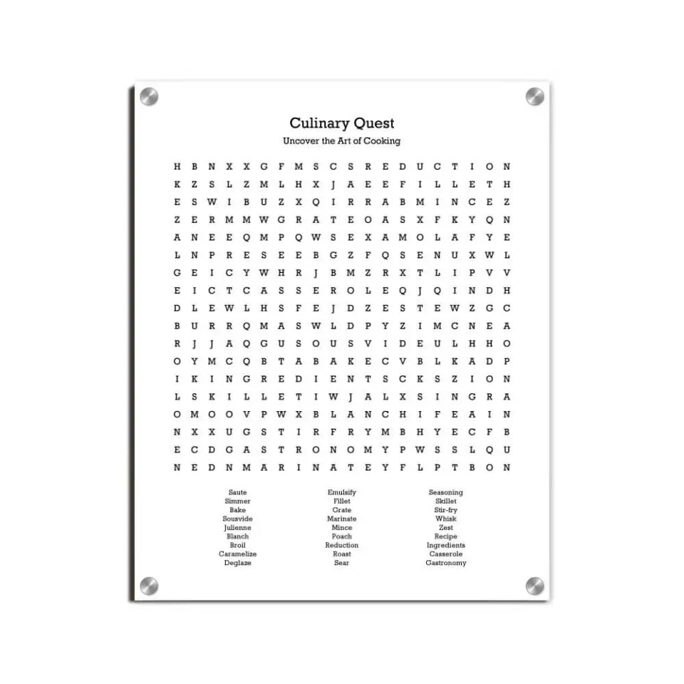 Culinary Quest Word Search, Custom Cooking Art Print, 16" x 20"