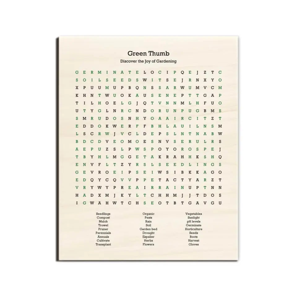 Green Thumb Word Search, Custom Gardening Art Print, 16" x 20"