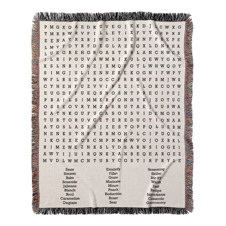 Culinary Quest Word Search, 50x60 Woven Throw Blanket, Hidden#color-of-hidden-words_hidden