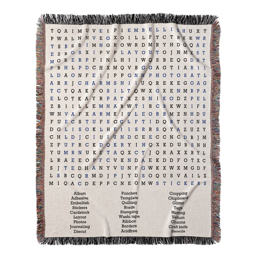Crafting Memories Word Search, 50x60 Woven Throw Blanket, Blue#color-of-hidden-words_blue