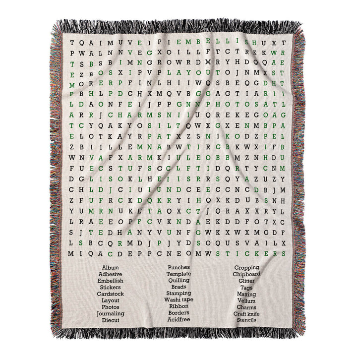 Crafting Memories Word Search, 50x60 Woven Throw Blanket, Green#color-of-hidden-words_green