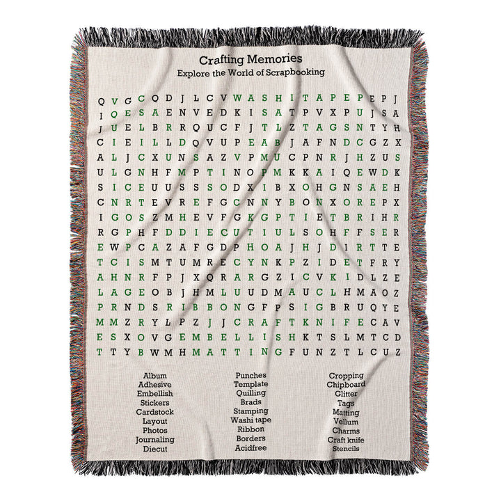 Crafting Memories Word Search, 50x60 Woven Throw Blanket, Green#color-of-hidden-words_green