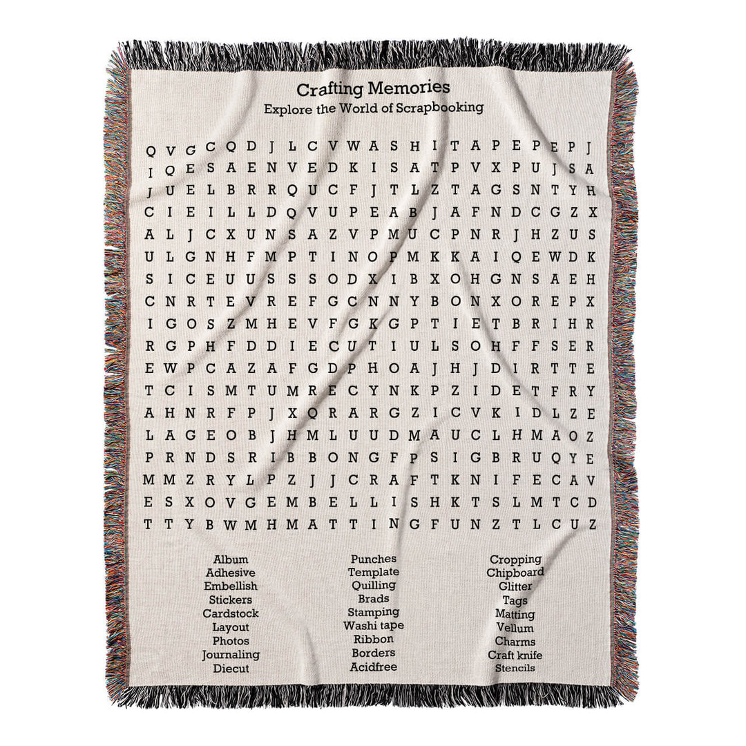 Crafting Memories Word Search, 50x60 Woven Throw Blanket, Hidden#color-of-hidden-words_hidden