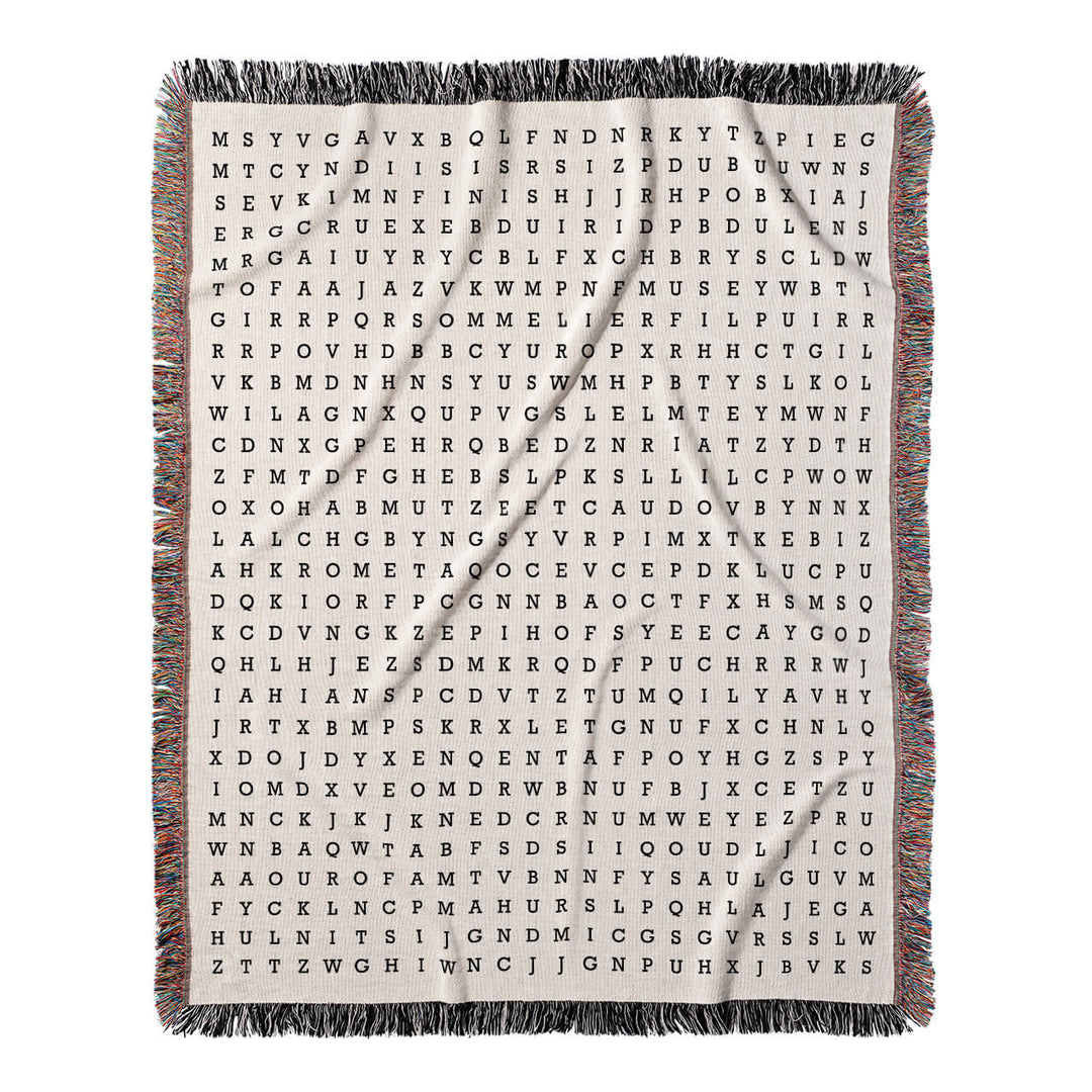 Sip and Savor Word Search, 50x60 Woven Throw Blanket, Hidden#color-of-hidden-words_hidden